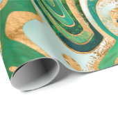 緑と金ゴールドの液体大理石抽象芸術 ラッピングペーパー (ロールコーナー)