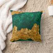 緑と金ゴールドの混在メディア抽象芸術 クッション (ブランケット)