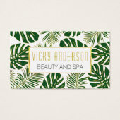 緑と金ゴールドの熱帯モンステラとヤシ葉の (正面)