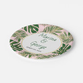 緑と金ゴールドの熱帯離れ赤面ピンク結婚ズ ペーパープレート (アングル)