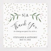 緑と金ゴールドの紙吹雪結婚に感謝 ラベル (デザイン2)