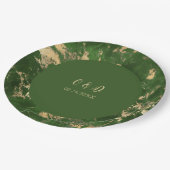 緑と金ゴールドの結婚大理石 ペーパープレート (アングル)