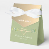 緑と金ゴールドの結婚式の引き出物ボックス フェイバーボックス (正面サイド)