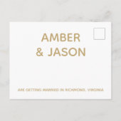 緑と金ゴールドの結婚式の日付を保存 案内ポストカード (裏面)