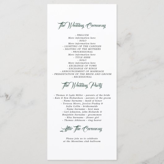 緑と金ゴールドの結婚式 プログラム (裏面)