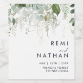 緑と金ゴールドの結婚葉のワインラベル ワインラベル (シングルラベル)