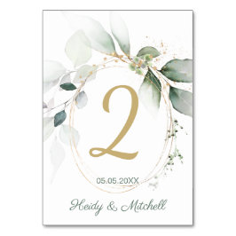 緑と金ゴールドの結婚葉、のテーブル番号 テーブルナンバー