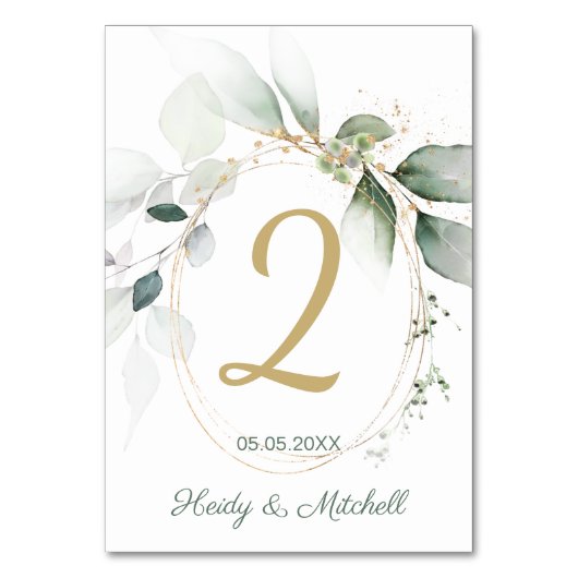 緑と金ゴールドの結婚葉、のテーブル番号 テーブルナンバー (正面)