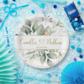 緑と金ゴールドの結婚葉  ペーパープレート (パーティー)