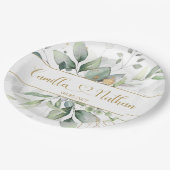 緑と金ゴールドの結婚葉  ペーパープレート (アングル)