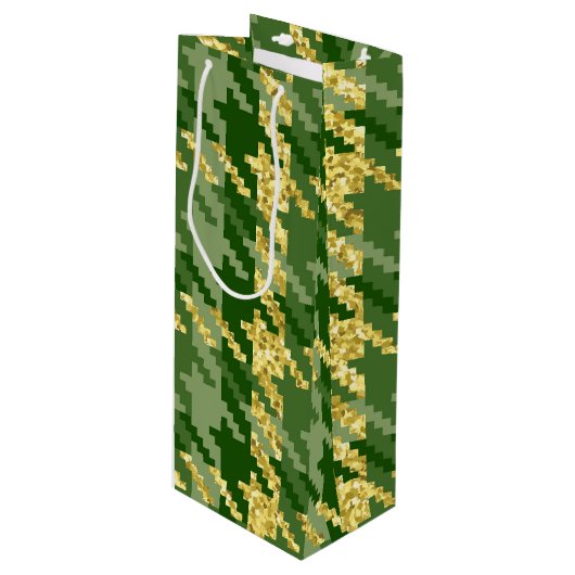 緑と金ゴールドの色合いアイリッシュパタ千鳥格子のーン ワインギフトバッグ (正面アングル)