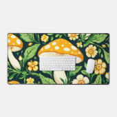 緑と金ゴールドの花とキノコ デスクマット (キーボード&マウス)
