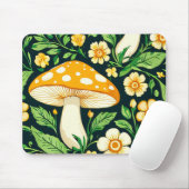 緑と金ゴールドの花とキノコ マウスパッド (マウス)