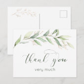 緑と金ゴールドの葉ありがとうはがき ポストカード (正面/裏面)