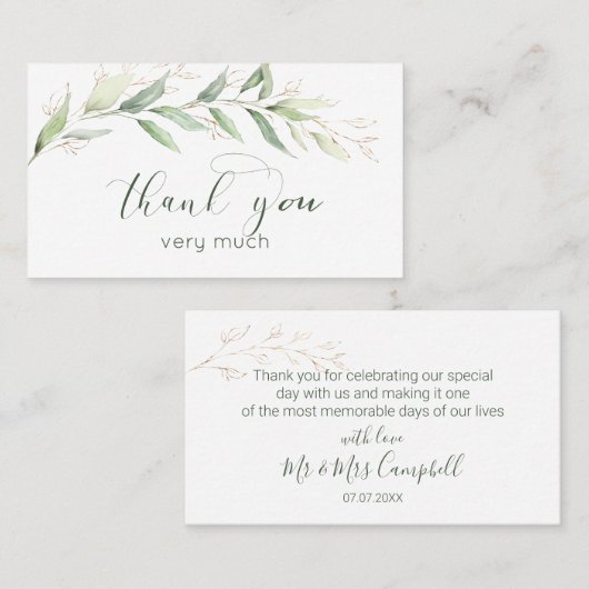 緑と金ゴールドの葉ありがとう 名刺 (正面/裏面)