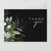 緑と金ゴールドの葉のスクリプトブラックありがとう ポストカード (正面)
