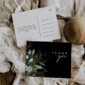 緑と金ゴールドの葉のスクリプトブラックありがとう ポストカード