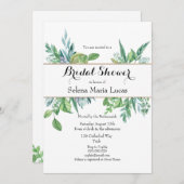 緑と金ゴールドの葉のブライダルシャワーへの招待 招待状 (正面/裏面)