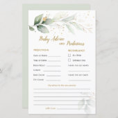 緑と金ゴールドの葉のベビー予測とアドバイスカード (正面/裏面)