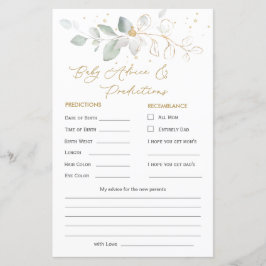 緑と金ゴールドの葉のベビー予測とアドバイスカード