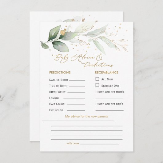 緑と金ゴールドの葉のベビー予測とアドバイス (正面/裏面)