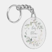 緑と金ゴールドの葉のベビー発表キーチェーン キーホルダー (正面左)