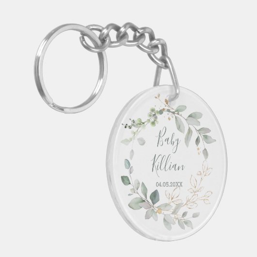 緑と金ゴールドの葉のベビー発表キーチェーン キーホルダー (正面左)