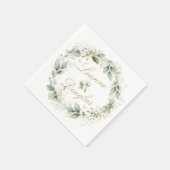 緑と金ゴールドの葉のリース結婚の スタンダードカクテルナプキン (角)