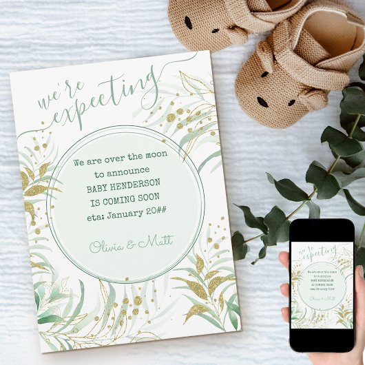 緑と金ゴールドの葉の妊娠を期待していた 案内状
