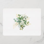 緑と金ゴールドの葉の水平日付を保存 箔招待状 (裏面)