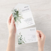 緑と金ゴールドの葉シンプルのシールと送信 オールインワン招待状 (貼ってはがせる)