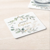 緑と金ゴールドの葉バプテスマ紙コースター スクエアペーパーコースター (アングル)