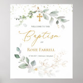 緑と金ゴールドの葉、ようこそバプテスマのサイン ポスター (正面)