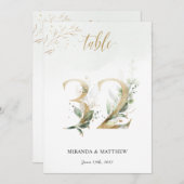 緑と金ゴールドの葉、サイズ5'' x 7テーブル番号32 招待状 (正面/裏面)