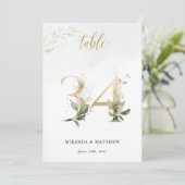 緑と金ゴールドの葉、サイズ5'' x 7テーブル番号34 招待状 (スタンド正面)