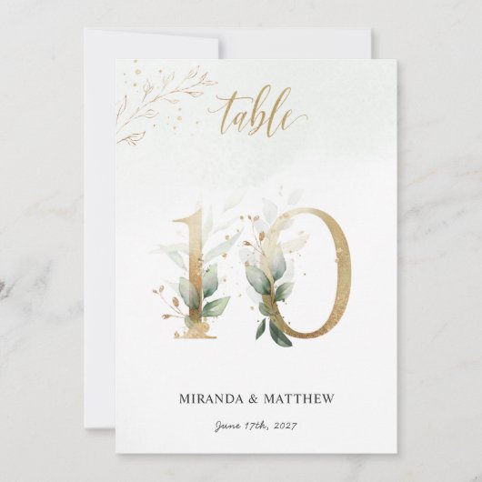 緑と金ゴールドの葉、サイズ5" x 7"表10 招待状 (正面)