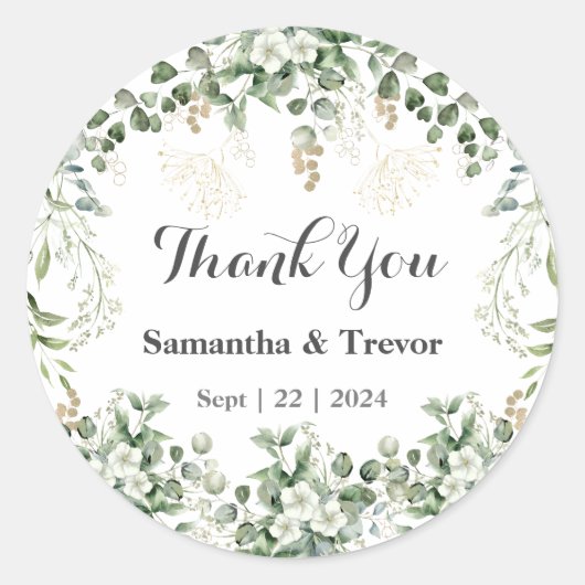 緑と金ゴールドの葉 ラウンドシール (正面)