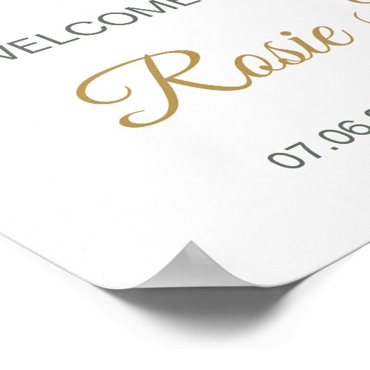 緑と金ゴールドの葉、歓迎バプテスマのサイン ポスター (角)