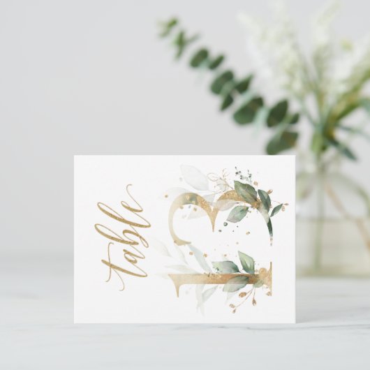 緑と金ゴールドの葉、表13、表の番号 ポストカード (スタンド正面)