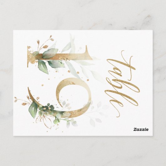 緑と金ゴールドの葉、表19、表の番号 ポストカード (裏面)