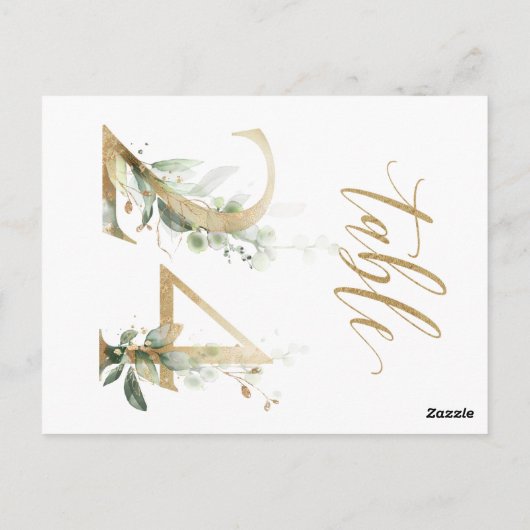 緑と金ゴールドの葉、表24、表の番号 ポストカード (裏面)