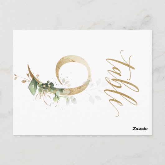 緑と金ゴールドの葉，表9，表番号 ポストカード (裏面)