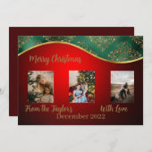 緑と金ゴールドの赤いクリスマスフォトカ縁どード シーズンカード (正面/裏面)