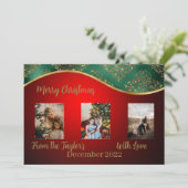 緑と金ゴールドの赤いクリスマスフォトカ縁どード シーズンカード (スタンド正面)