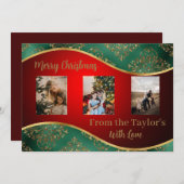 緑と金ゴールドの赤いクリスマスフォトカ縁どード シーズンカード (正面/裏面)