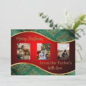 緑と金ゴールドの赤いクリスマスフォトカ縁どード シーズンカード (スタンド正面)