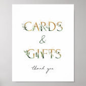 緑と金ゴールドの赤ちゃんシャワーカードとギフトサイン ポスター (正面)