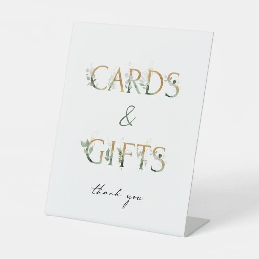 緑と金ゴールドの赤ちゃんシャワーカードとギフト 台座サイン (正面)