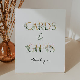 緑と金ゴールドの赤ちゃんシャワーカードとギフト 台座サイン