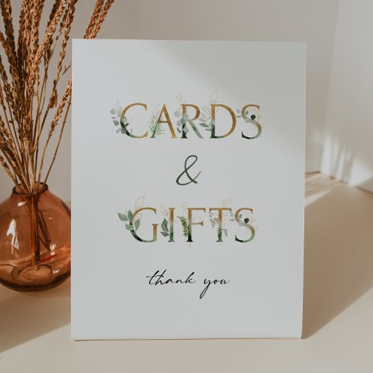 緑と金ゴールドの赤ちゃんシャワーカードとギフト 台座サイン